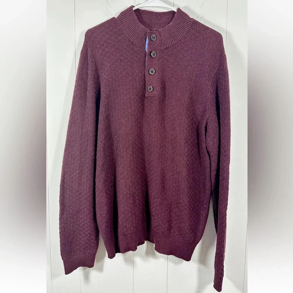 NEW Jos A Bank Men Burgundy Red Merino Wool 3/4 Button Sweater Long Sleeve Sz L - Picture 1 of 6